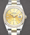 2-Tone Datejust 36mm with Diamond Bezel on Oyster Bracelet with Champagne Stick Dial