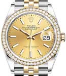 Datejust 36mm in Steel with Yellow Gold Diamond Bezel on Jubilee Bracelet with Champagne Stick Dial