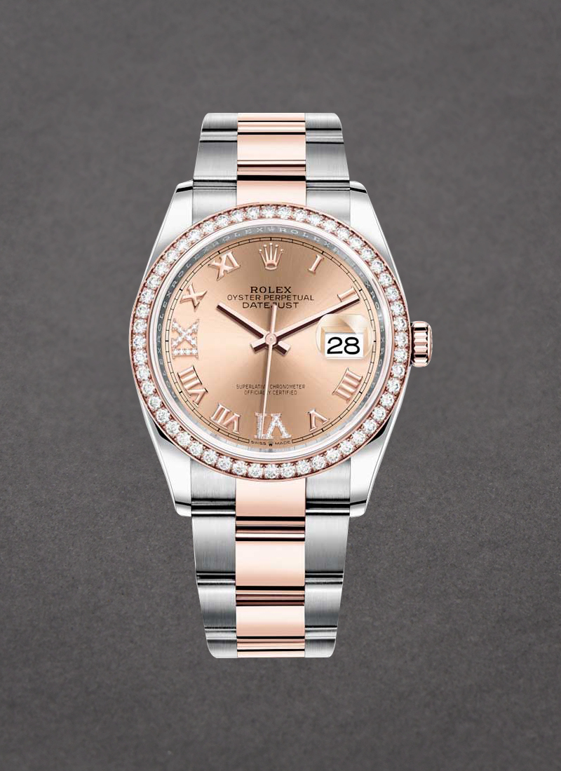 Rolex Unworn Datejust 36mm in Steel with Rose Gold Diamond Bezel