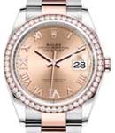 Datejust 36mm in Steel with Rose Gold Diamond Bezel on Oyster Bracelet with Pink Roman Dial - Diamonds on VI and IX