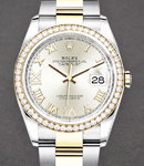 Datejust 36mm in Steel with Yellow Gold Diamond Bezel on Oyster Bracelet with Silver Roman Dial