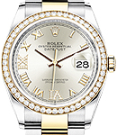 Datejust 36mm in Steel with Yellow Gold Diamond Bezel on Oyster Bracelet with Silver Roman Dial