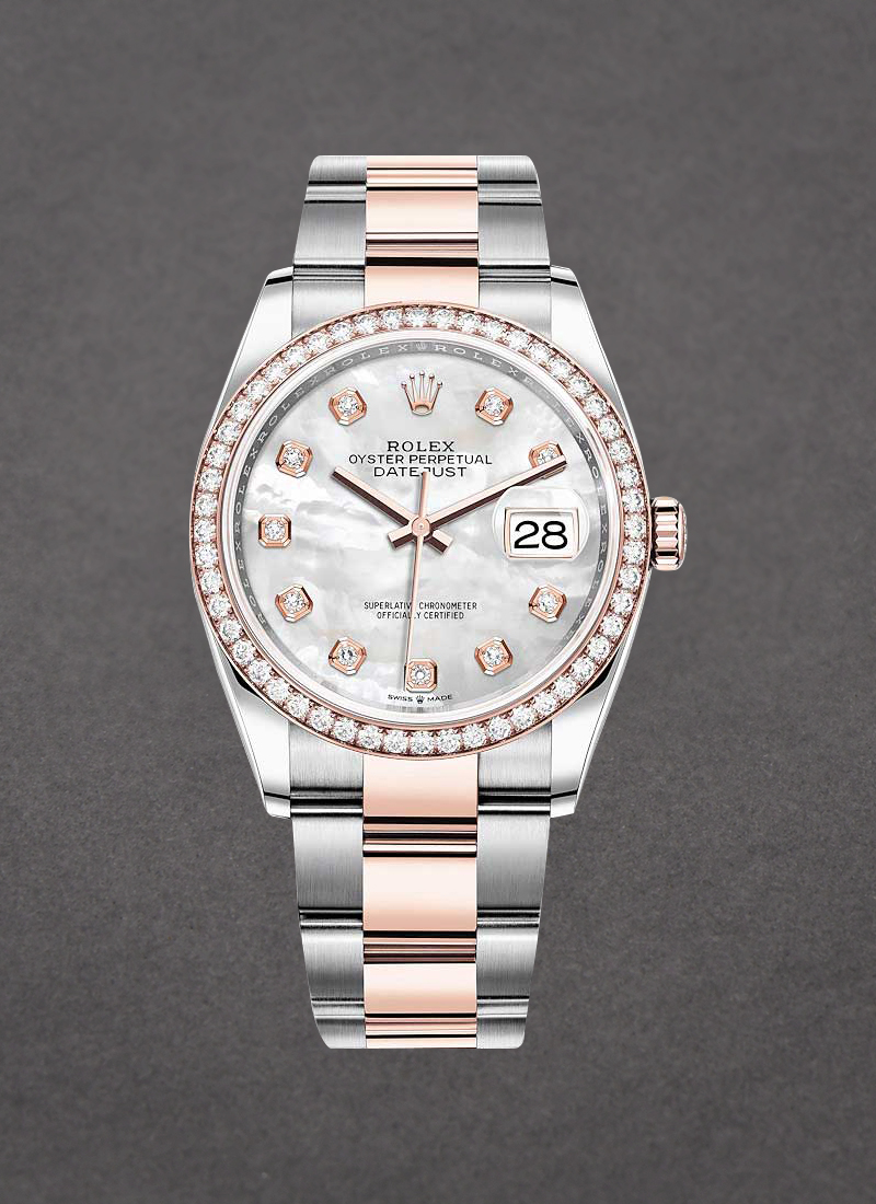 Rolex Unworn Datejust 36mm in Steel with Rose Gold Diamond Bezel