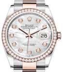 Datejust 36mm in Steel with Rose Gold Diamond Bezel on Oyster Bracelet with Mother of Pearl Diamond Dial