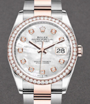 Datejust 36mm in Steel with Rose Gold Diamond Bezel on Oyster Bracelet with Mother of Pearl Diamond Dial