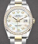 Datejust 36mm in Steel with Yellow Gold Diamond Bezel on Oyster Bracelet with White MOP Diamond Dial