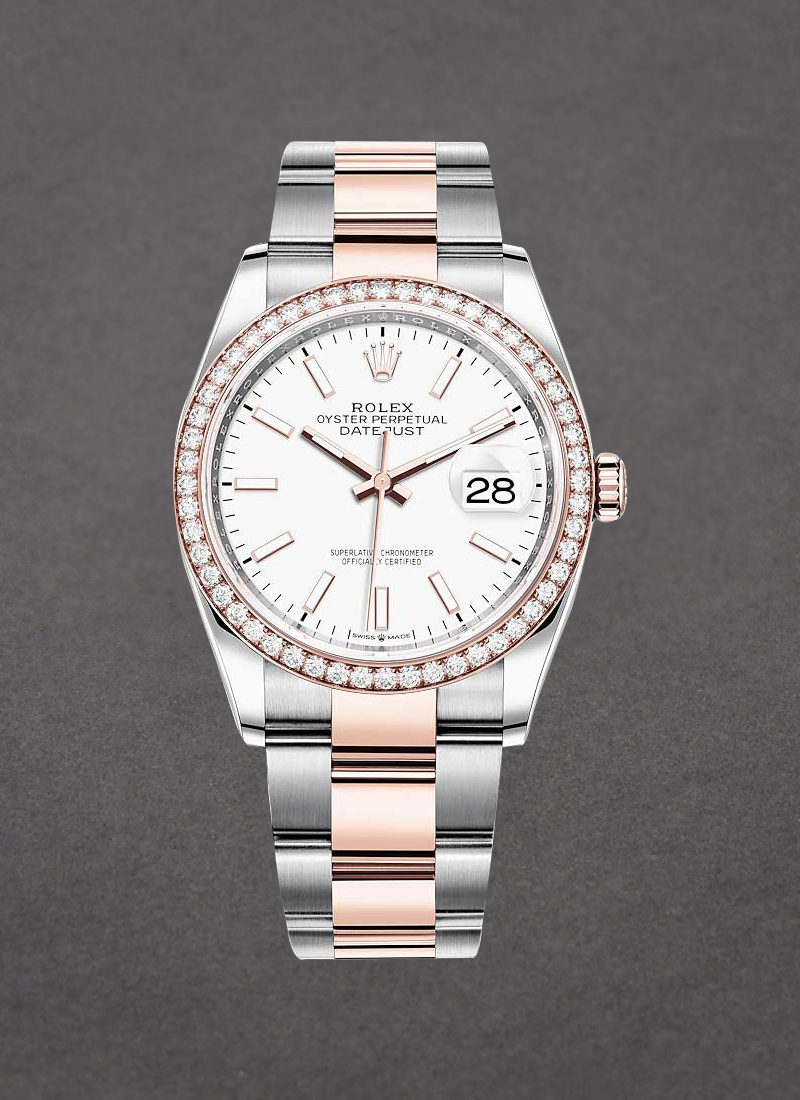 Rolex Unworn Datejust 36mm in Steel with Rose Gold Diamond Bezel