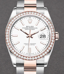 Datejust 36mm in Steel with Rose Gold Diamond Bezel on Oyster Bracelet with White Stick Dial