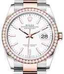 Datejust 36mm in Steel with Rose Gold Diamond Bezel on Oyster Bracelet with White Stick Dial