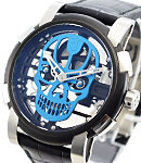 Skylab 48 Speed Metal Cyan Skull in Steel with PVD Steel Bezel on Black Alligator Leather Strap with Skeleton Dial - Limited Edition