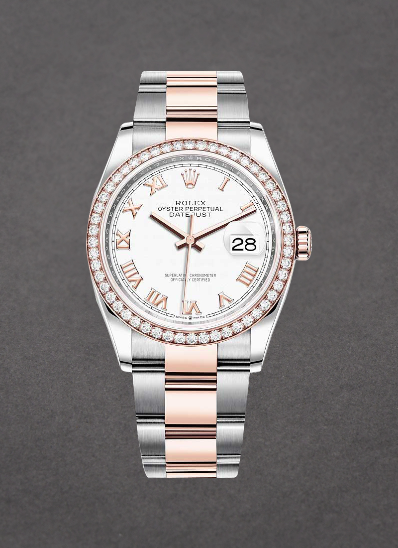 Rolex Unworn Datejust 36mm in Steel with Rose Gold Diamond Bezel