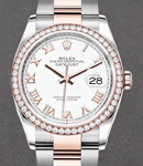 Datejust 36mm in Steel with Rose Gold Diamond Bezel on Oyster Bracelet with White Roman Dial