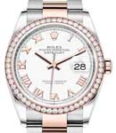Datejust 36mm in Steel with Rose Gold Diamond Bezel on Oyster Bracelet with White Roman Dial