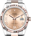 2-Tone Datejust 36mm Men's in with Fluted Bezel on Oyster Bracelet with Rose Roman Dial with Diamond VI & IX