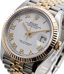 2-Tone 36mm Datejust with Fluted Bezel on Jubilee Bracelet with White Roman Dial