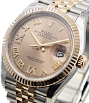 Datejust 36mm in 2-tone with Fluted Bezel on Jubilee Bracelet with Rose Roman Dial with Diamond VI & IX
