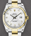 Datejust 36mm in Steel with Yellow Gold Fluted Bezel on Oyster Bracelet with Silver Diamond Dial