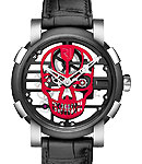 Skylab 48 Speed Metal Red Skull in Steel with PVD Steel Bezel on Black Alligator Leather Strap with Skeleton Dial - Limite Edition