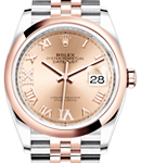 Datejust 36mm in Steel with Rose Gold Smooth Bezel on Jubilee Bracelet with Pink Roman Dial with Diamond VI & IX