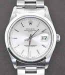 Date 34mm in Steel with Smooth Bezel on Oyster Bracelet with Silver Stick Dial