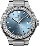Classic Fusion 38mm Titanium with Diamond Bezel on Titanium Bracelet with Light Blue Sunray Dial