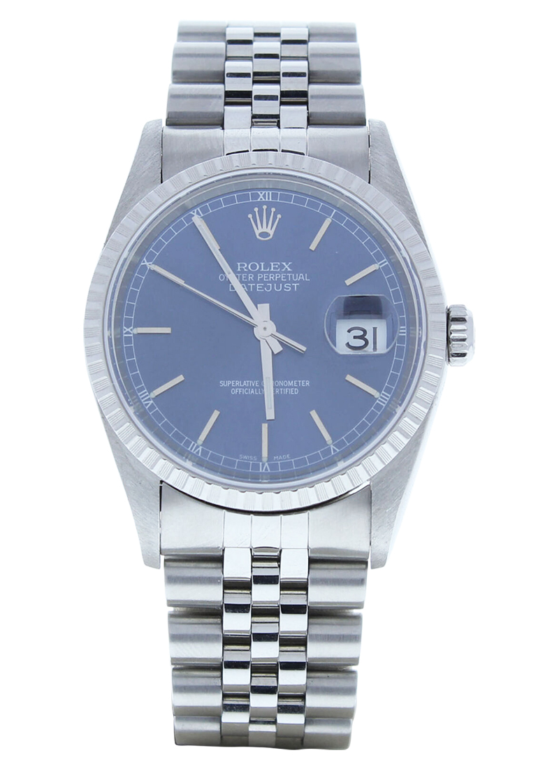 Pre-Owned Rolex Datejust 36mm in Steel With Engine Turned Bezel