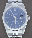 Datejust 36mm in Steel With Engine Turned Bezel on Jubilee Bracelet with Blue Stick Dial