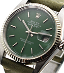 Datejust 36mm in Steel with White Gold Fluted Bezel on Strap with Aftermarket Green Dial