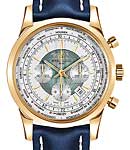 Transocean Chronograph Unitime Automatic in Rose Gold On Blue Calfskin Leather Strap with White Dial