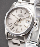 Mid Size Datejust with Smooth Bezel on Oyster Bracelet with Silver Stick Dial