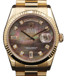 Presidential in Rose Gold with Fluted Bezel on President Bracelet with Black MOP Diamond Dial