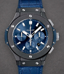 Big Bang 44mm in Black Ceramic on Blue Alligator Leather Strap with Blue Dial