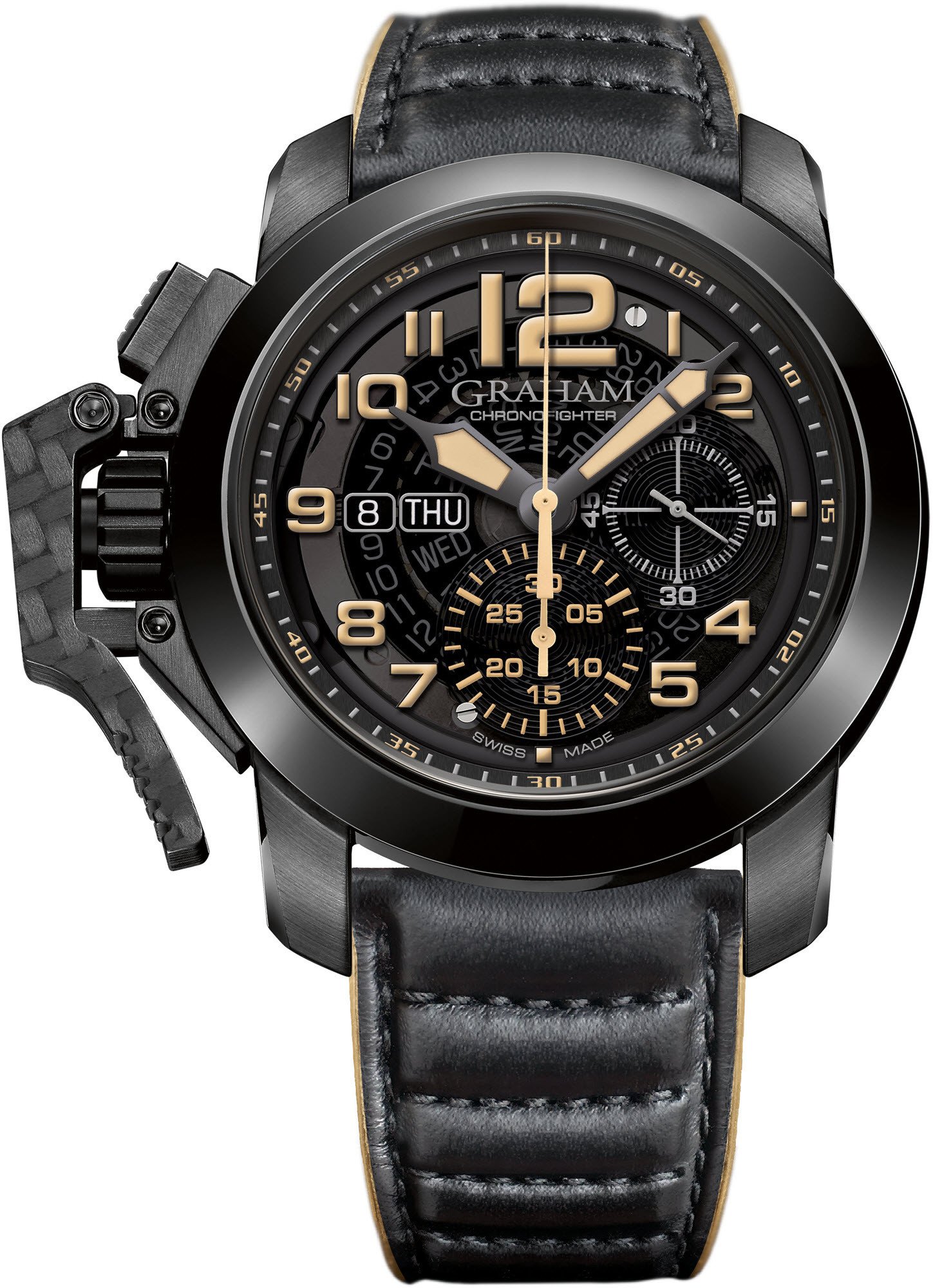 Chrnofighter Target in Black PVD on Black Leather Strap with Grey Camouflage Dial