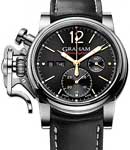 Chronofighter Vintage Oversize 44mm in Steel On Black Calfskin Leather Strap with Black Textured Dial
