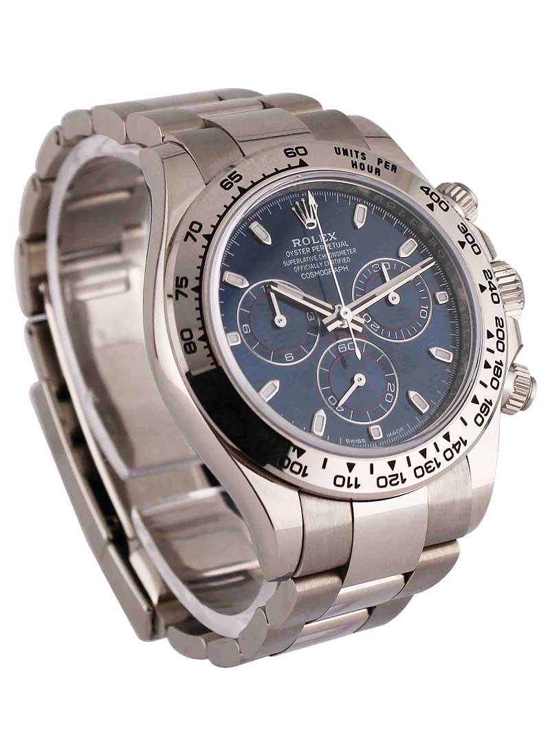 116509 used blue stick Rolex Daytona White Gold on Bracelet