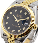 Datejust 41mm in Steel with Yellow Gold Fluted Bezel on Jubilee Bracelet with Black Diamond Dial