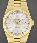 Day-Date President 36mm in Yellow Gold with Fluted Bezel  on Oyster Quartz Bracelet with Silver Stick Dial