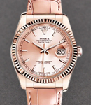 Datejust 36mm in Rose Gold with Fluted Bezel on Strap with Pink Index Dial