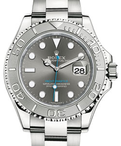 Yachtmaster Men's 40mm in Steel with Platinum Bezel on Oyster Bracelet with Rhodium index Dial