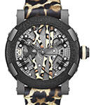 Steampunk 50mm Automatic in Black PVD Stainless Steel on Black Leather Strap with Skeleton Dial