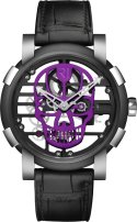 Skylab 48 Speed Metal Purple Skull in Black PVD Stainless Steel - Limited to 9 pcs. ONLY! on Black Alligator Leather Strap with Purple Skeleton Dial