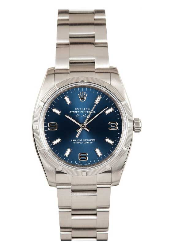 Pre-Owned Rolex Air-King 34mm in Steel with Engine Bezel