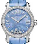 Happy Sport Mini in Stainless Steel with Diamond Bezel on Blue Alligator Leather Strap with Blue Dial