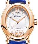 Happy Sport Oval Automatic in Rose Gold on Blue Crocodile Leather Strap with Silver Dial