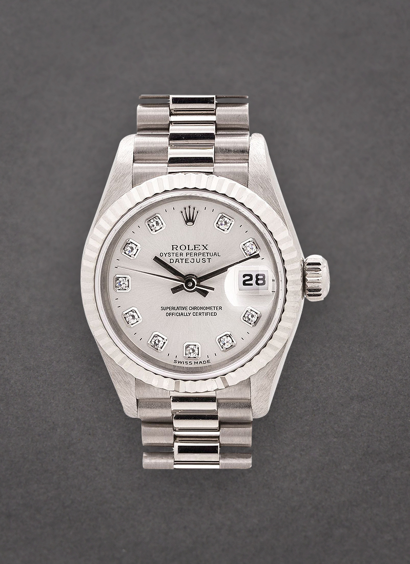 Pre-Owned Rolex Ladies President in White Gold with Fluted Bezel