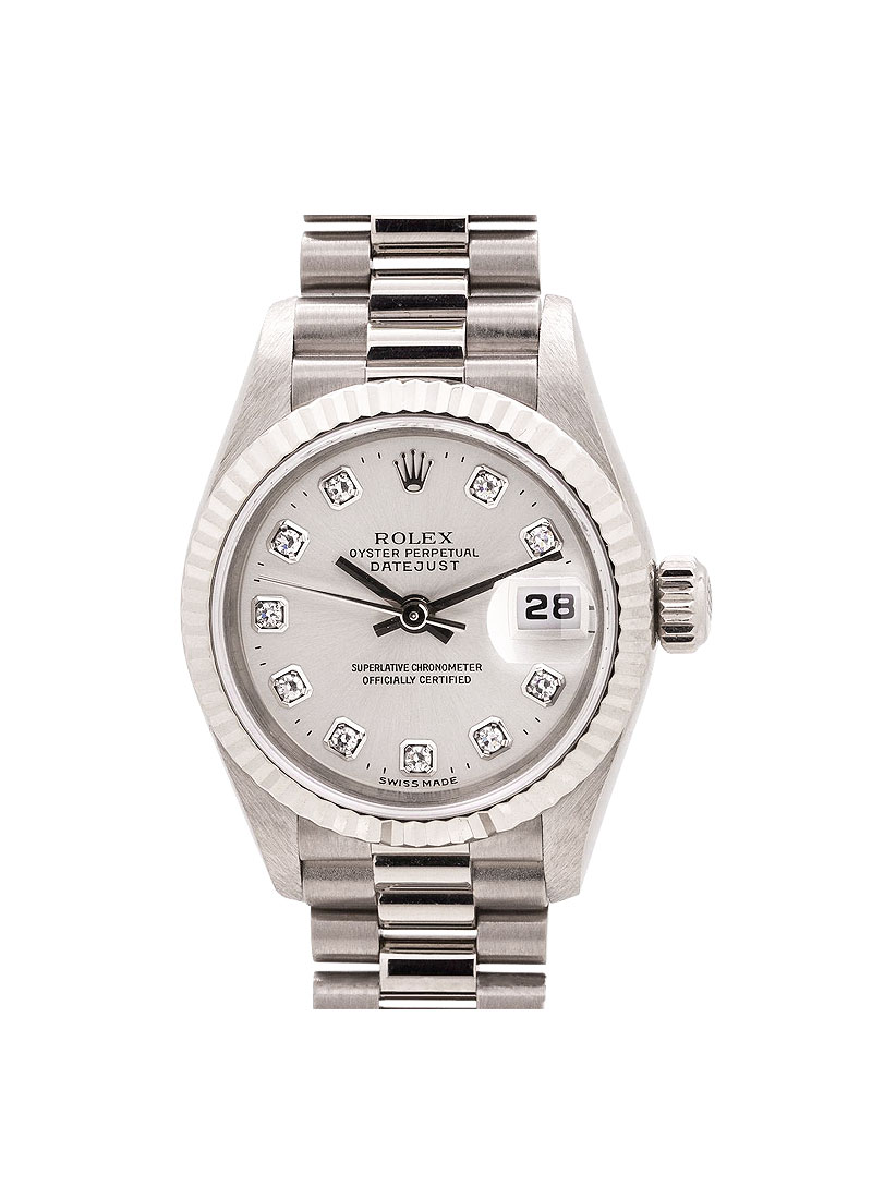 Pre-Owned Rolex Ladies President in White Gold with Fluted Bezel