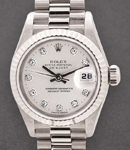 Ladies President in White Gold with Fluted Bezel on President Bracelet with Silver Diamond Dial