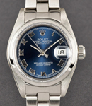 Date Ladys 26mm with Smooth Bezel  on Oyster Bracelet with Blue Roman Dial