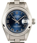 Date Ladys 26mm with Smooth Bezel  on Oyster Bracelet with Blue Roman Dial