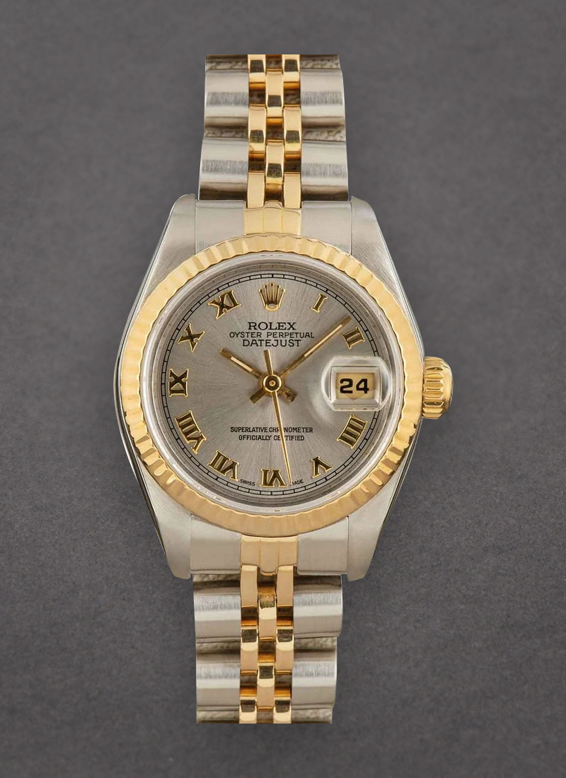 Pre-Owned Rolex Ladies Datejust 28mm in Steel with Yellow Gold Fluted Bezel